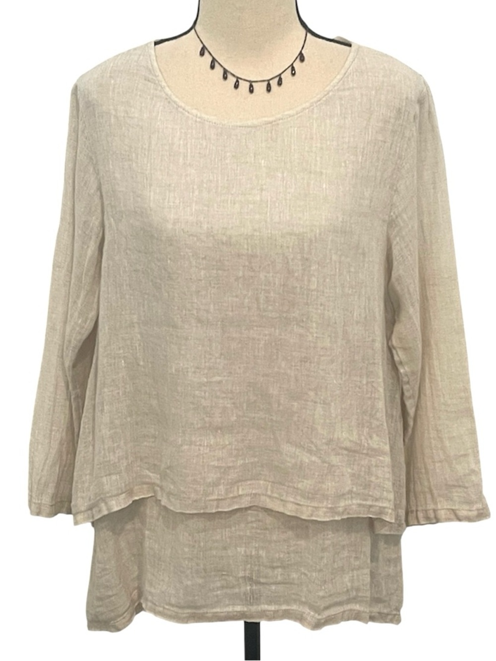 Crown Linen Designs | 100% linen tiered blouse 3/4 sleeve Sz M
